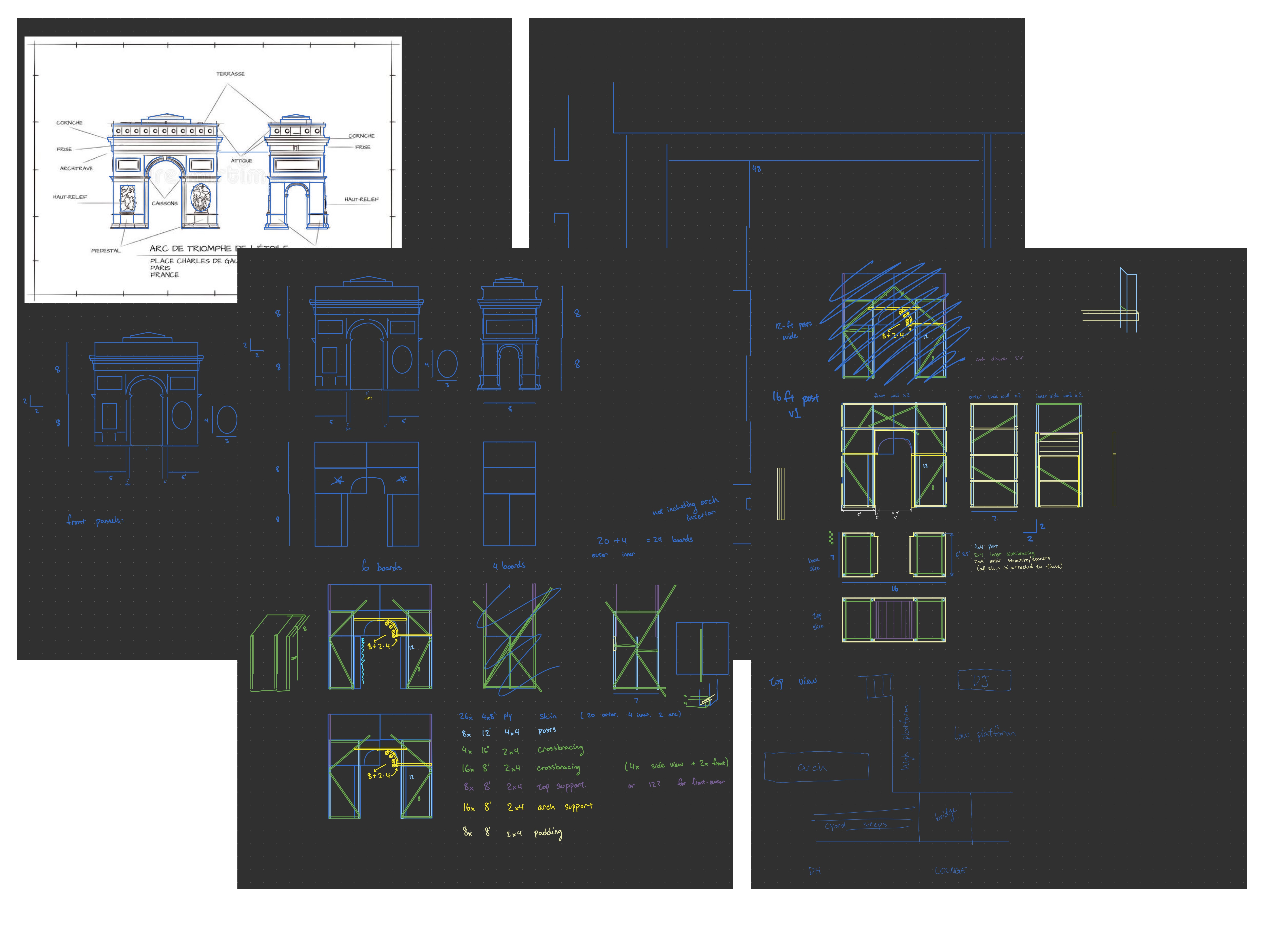 early site plans and scale drawings traced from pictures/blueprints online